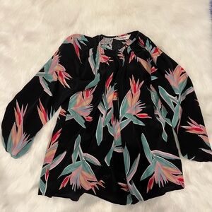 Tucker Pink and Blue Graphic Blouse with Mandarin Collar